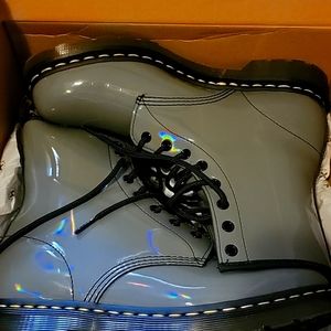 iridescent gunmetal Dr. Martens 1460 in patent leather